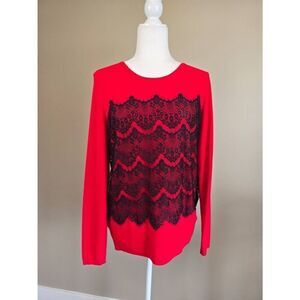 Hannah Top Sz XL Red with black lace accent